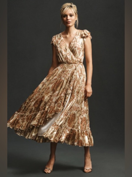 Anthropologie Dresses & Skirts - MAC DUGGAL
V-Neck Flutter Sleeve Floral Wrap Midi Dress